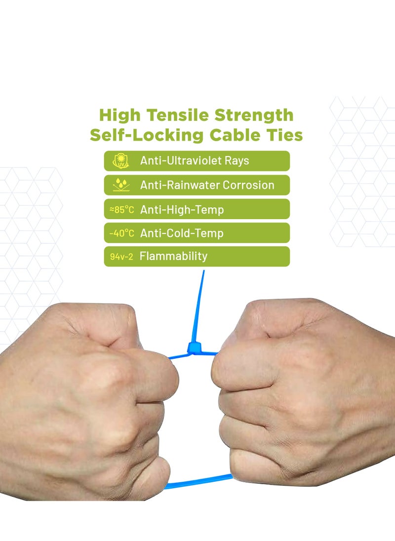 Hi Care Self-Locking Nylon Cable Ties - 300 mm, 100 PCS - UV Resistant Heat Resistant Zip Ties for Cable Management and Organization (Blue)  - Image 3