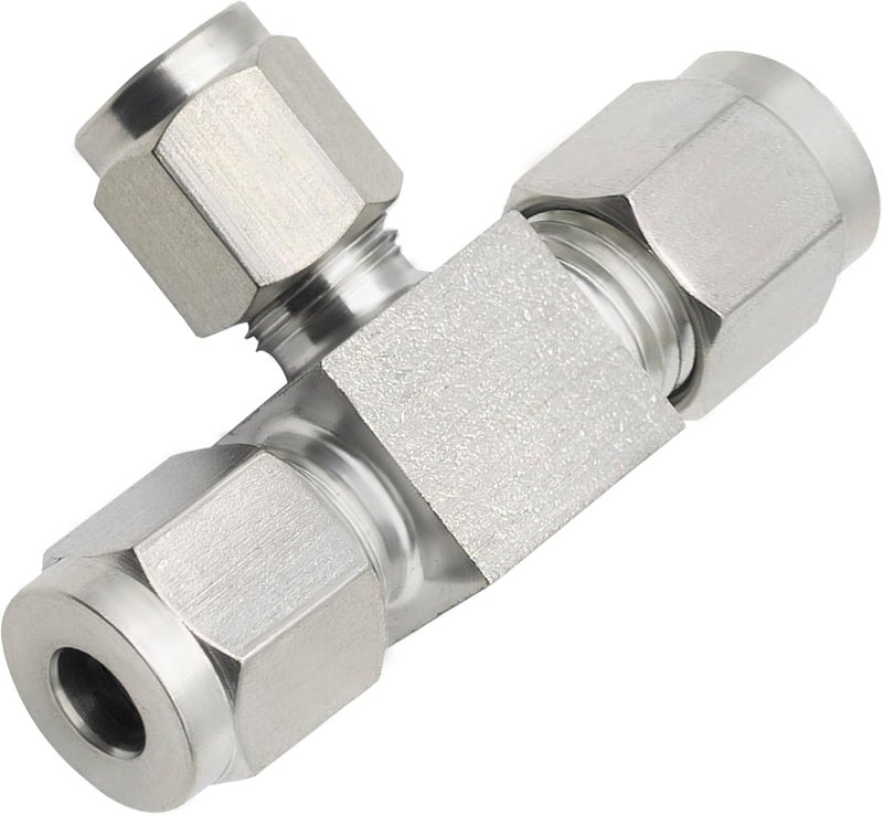 Goldpea موصل أنبوب ضغط من الفولاذ المقاوم للصدأ 304 على شكل حرف تي مخفض 1/4" OD x 1/8" OD x 1/4" OD مع حلقتين مزدوجتين، 1 قطعة - Image 1