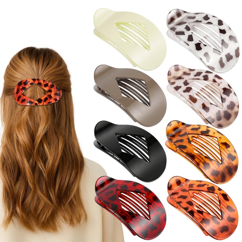 Obeoby 8 Pcs Flat Claw Clips for Women, Strong Hold French Flat Hair Clips for Thick Thin Hair Barrettes Accessories Round Large Medium (Tortoiseshell) - Image 1
