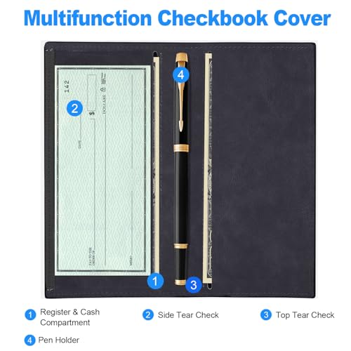 CASMONAL Premium Leather Checkbook Cover for Men and Women Checkbook Holder Wallet RFID Blocking - Image 2