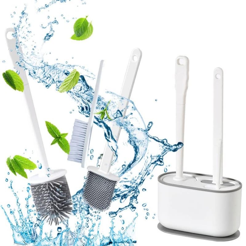 PASHANDOZ 3 in 1 Toilet Brush Set with Holder Wall Mounted Toilet Brush Set with Hanging Stand Silicone Toilet Cleaning Brush with Holder Toilet Cleaner Brush Silicone Brush for Toilet Cleaning - Image 1