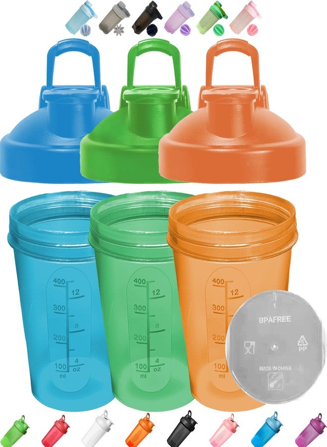 Shaker BOTTLE 3 Color Pack Snap Cap Bottles for Pre-Workout Protein Drink Shakes Mixes(Blue,Green,Orange)w. Whisk Ball-Scale Marks 4-8-12 Oz,Anti-Leak,BPA Free,Classic Loop,Dishwasher Safe,Easy to Clean,Wide Mouth - Image 1