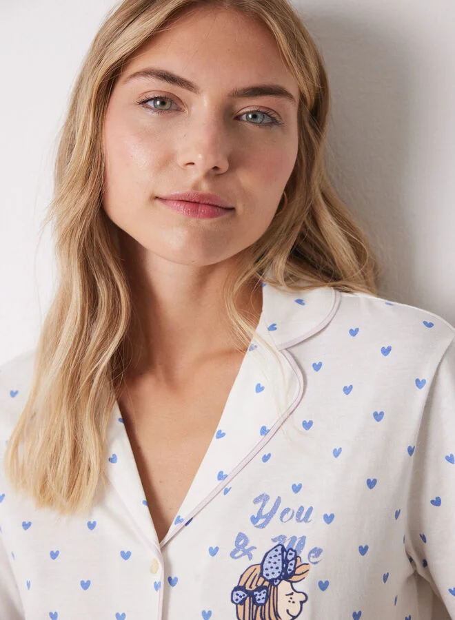 women'secret 100% cotton shirt pajamas with blue hearts