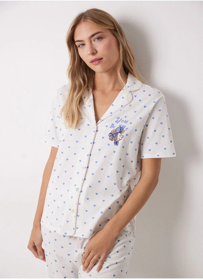 women'secret 100% cotton shirt pajamas with blue hearts