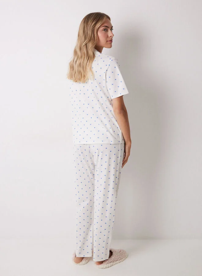 women'secret 100% cotton shirt pajamas with blue hearts