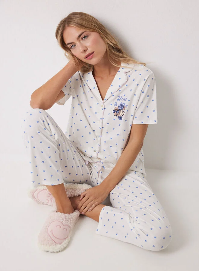 women'secret 100% cotton shirt pajamas with blue hearts