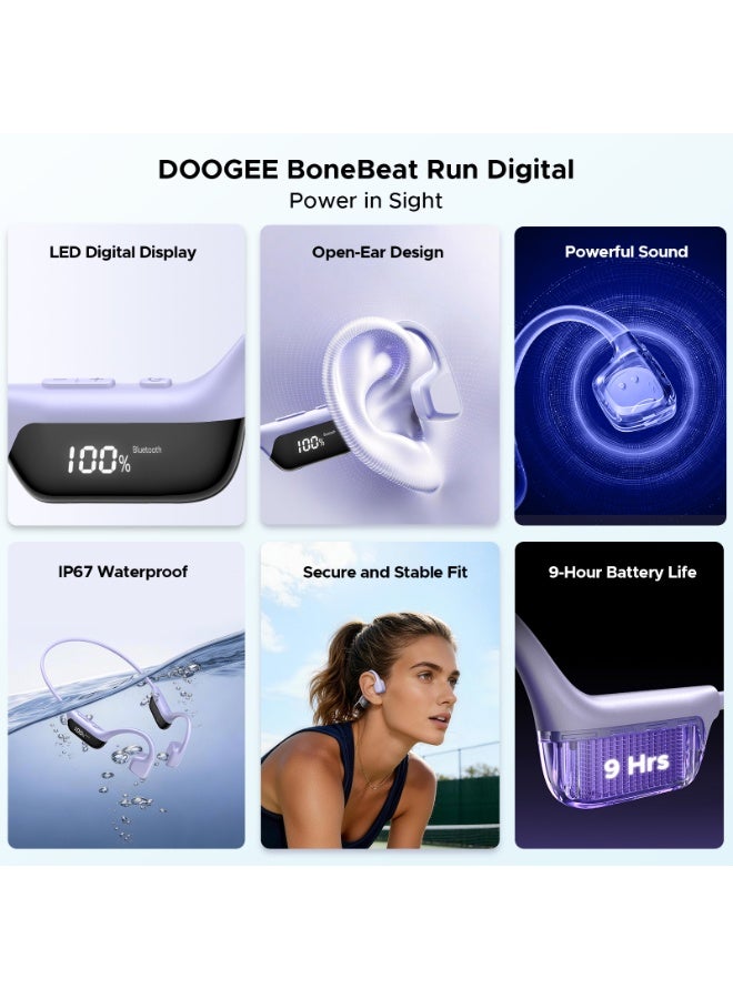 DOOGEE Bone Conduction Headphones, IP67 Waterproof for Swimming, LED Display, 9H Battery Life, Bluetooth 6.0, Dual Connection, for Running, Cycling and Fitness - Image 2