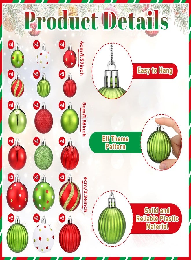 چوينت مجموعة زينة شجرة عيد الميلاد من جونتي، 66 قطعة، كرات لامعة باللون الأخضر الليموني والأحمر، زينة على شكل قزم مع حلقة تعليق، مثالية لتزيين المنزل في فصل الشتاء، داخليًا وخارجيًا. - Image 3