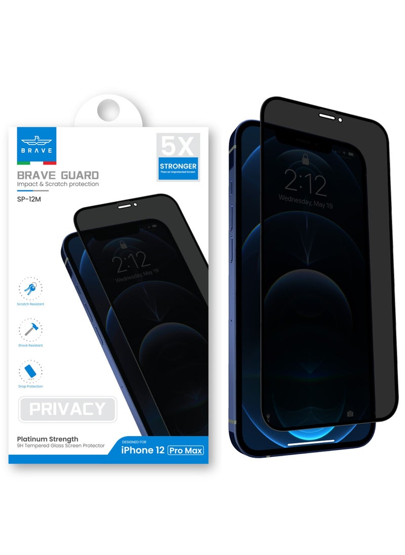 Brave Privacy Full Coverage Screen Protector for iPhone 12 Pro Max 6.7-Inch, Anti-Spy 9H Tempered Glass, Bubble-Free, HD Clear, Anti-Scratch, Anti-Break, Edge-to-Edge Protection, Case-Friendly Design, Maximum Privacy & Durability, Perfect Fit for Your iPhone 12 Pro Max (Black)  - Image 1