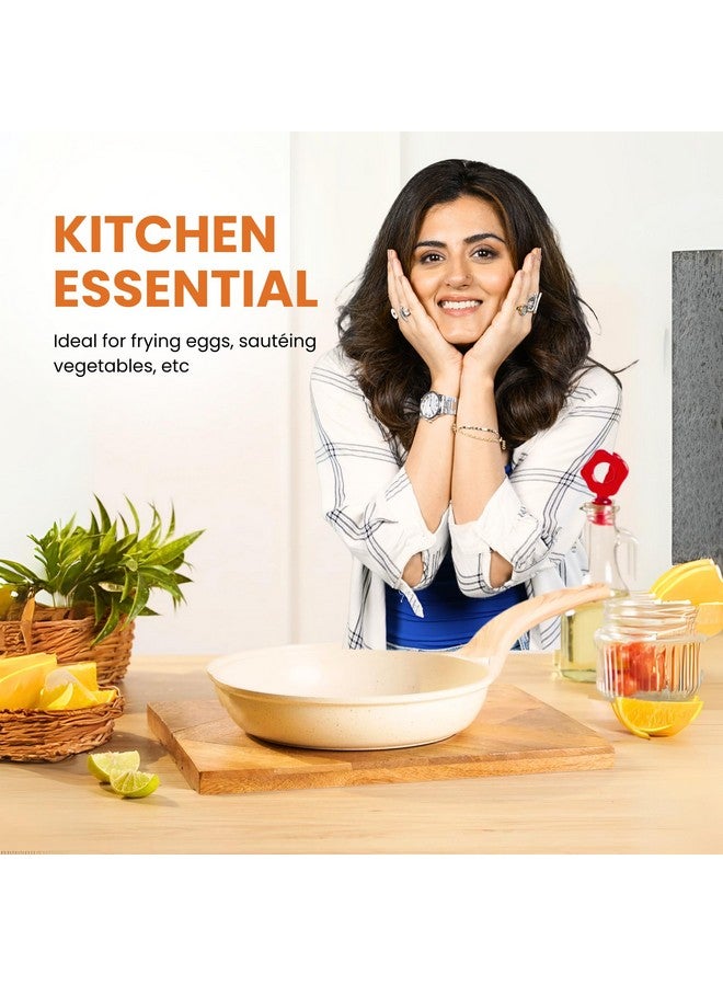 Home Essentials HomeEssentials Non Stick Maifan Stone Frying Pan - Fry Pan with Lid & Wooden Handle/Pre Seasoned 5 Layer Maifan Medical Stone Pan/All Gas & Induction Compatible / 26CM, 2.2 Litre - Image 2