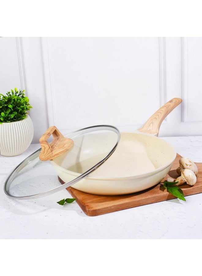 Home Essentials HomeEssentials Non Stick Maifan Stone Frying Pan - Fry Pan with Lid & Wooden Handle/Pre Seasoned 5 Layer Maifan Medical Stone Pan/All Gas & Induction Compatible / 26CM, 2.2 Litre - Image 1