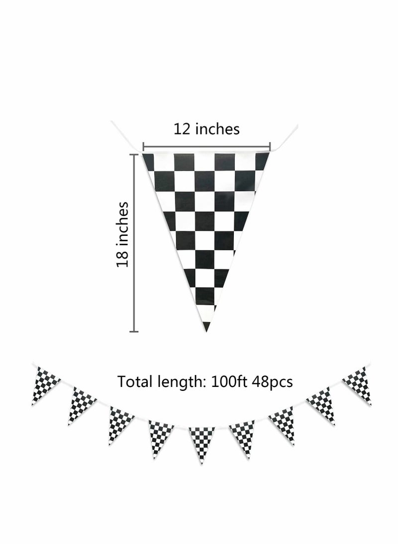 Captaintech 30M Black and White Banner with 48 Pcs Triangle Flags, PE Material Banners for Race Car Competitiony, Outdoor and Indoor Activity, Birthday Decorate, Wedding, Party Decoration - Image 2