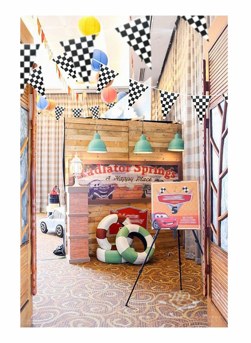 Captaintech 30M Black and White Banner with 48 Pcs Triangle Flags, PE Material Banners for Race Car Competitiony, Outdoor and Indoor Activity, Birthday Decorate, Wedding, Party Decoration - Image 4