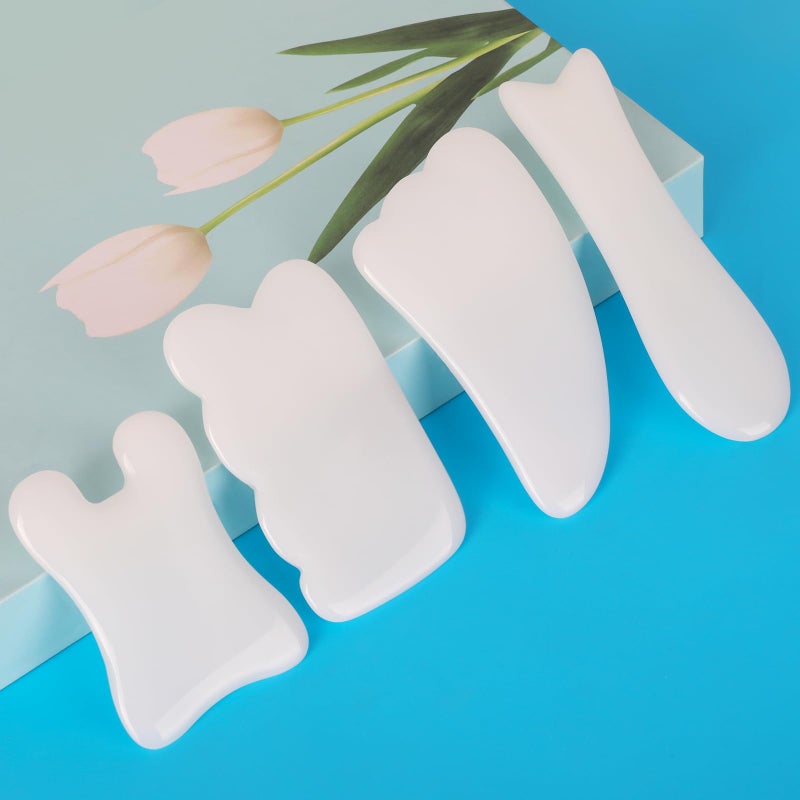 airogym 4 Pack Gua Sha Scraping Massage Tool, Natural Stone Gua Sha Board for Face and Body, Facial Tool Set for SPA Acupuncture Therapeutic Massage, Relieve Stress & Pain Treatment - Image 1