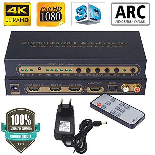 Tobo 4K HDMI Audio Extractor to HDMI With Optical Toslink SPDIF + 3.5mm AUX Stereo Splitter Adapter, Support 4K@60Hz 1080P Full HD 3D (3X1 Extractor)-(TD-431H) - Image 2
