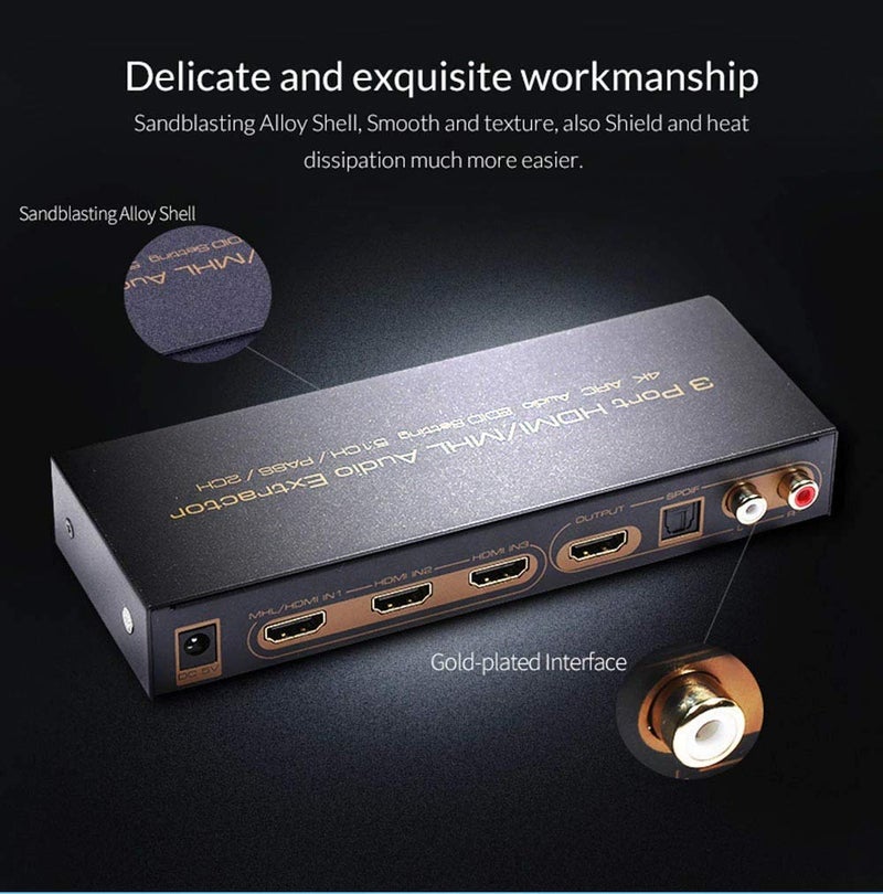 Tobo 4K HDMI Audio Extractor to HDMI With Optical Toslink SPDIF + 3.5mm AUX Stereo Splitter Adapter, Support 4K@60Hz 1080P Full HD 3D (3X1 Extractor)-(TD-431H) - Image 5