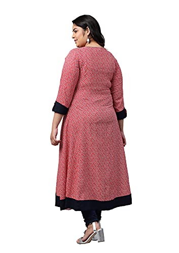 Yash Gallery Women's Plus Size Rayon Printed Anarkali Kurtis (Pink) - Image 4