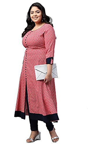 Yash Gallery Women's Plus Size Rayon Printed Anarkali Kurtis (Pink) - Image 2