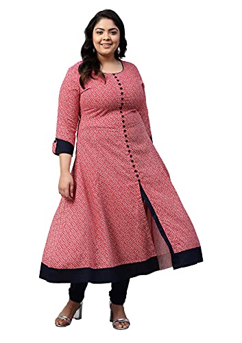 Yash Gallery Women's Plus Size Rayon Printed Anarkali Kurtis (Pink) - Image 1
