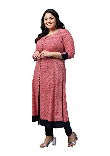 Yash Gallery Women's Plus Size Rayon Printed Anarkali Kurtis (Pink) - Image 3