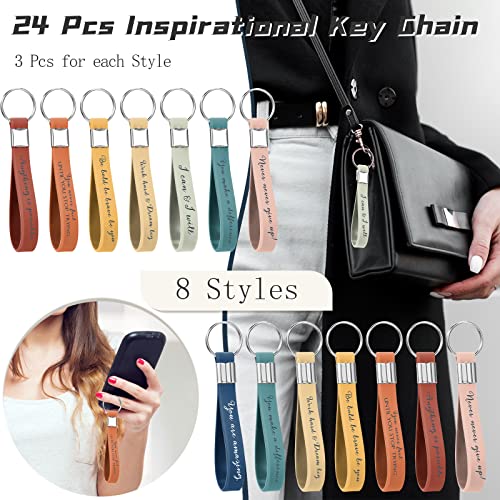 Fumete 24 Pcs Inspirational Keychain Gift Employee Appreciation Gift for Women Motivational Key Rings Thank You Keychain(Bright Color) - Image 2