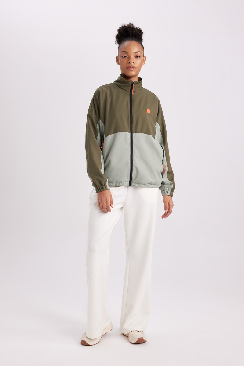 DeFacto Green Woman Waterproof Stand Collar Pocketed Mesh Lined Light Thin Jacket Casual - Image 2