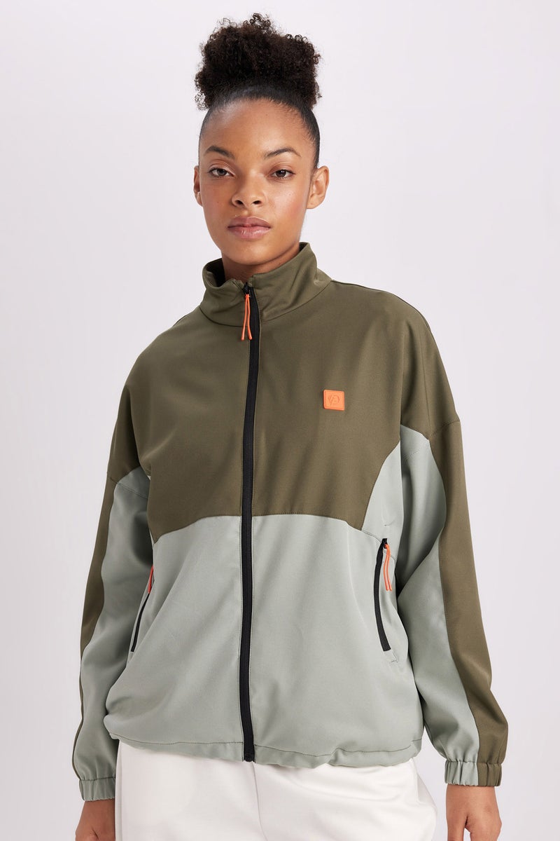 DeFacto Green Woman Waterproof Stand Collar Pocketed Mesh Lined Light Thin Jacket Casual - Image 1