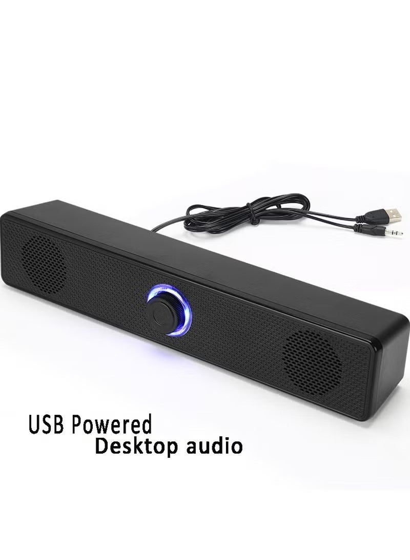 Computer Speakers, 2.0 Stereo USB Powered Wired Sound Bar, 3.5mm TV Auxiliary Connection, Auxiliary Connection for Desktops, Laptops, Computer Monitors, Cell Phones - Image 1