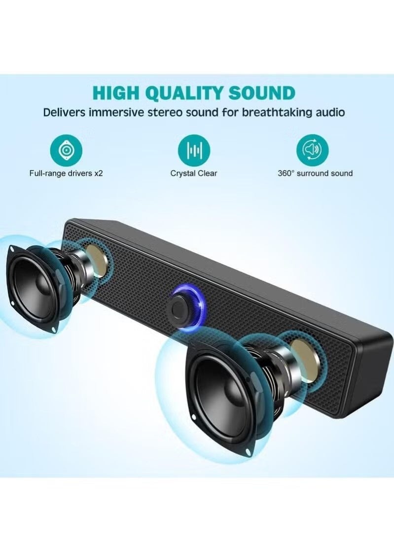 Computer Speakers, 2.0 Stereo USB Powered Wired Sound Bar, 3.5mm TV Auxiliary Connection, Auxiliary Connection for Desktops, Laptops, Computer Monitors, Cell Phones - Image 2
