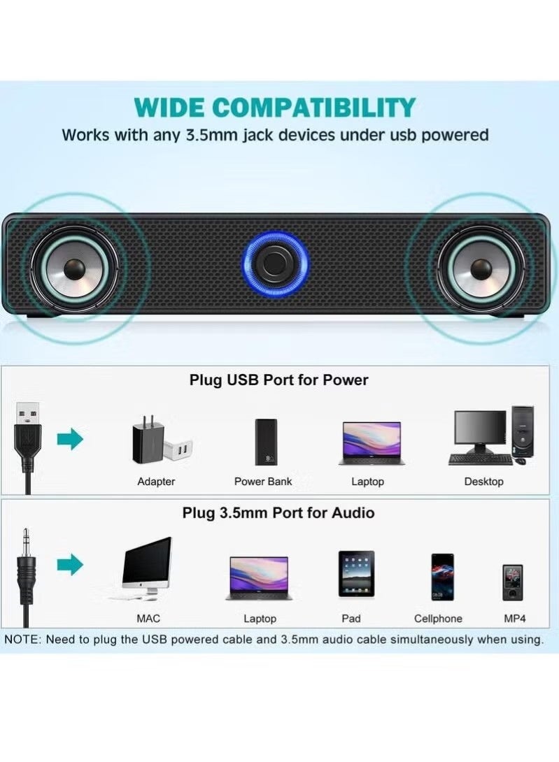Computer Speakers, 2.0 Stereo USB Powered Wired Sound Bar, 3.5mm TV Auxiliary Connection, Auxiliary Connection for Desktops, Laptops, Computer Monitors, Cell Phones - Image 4