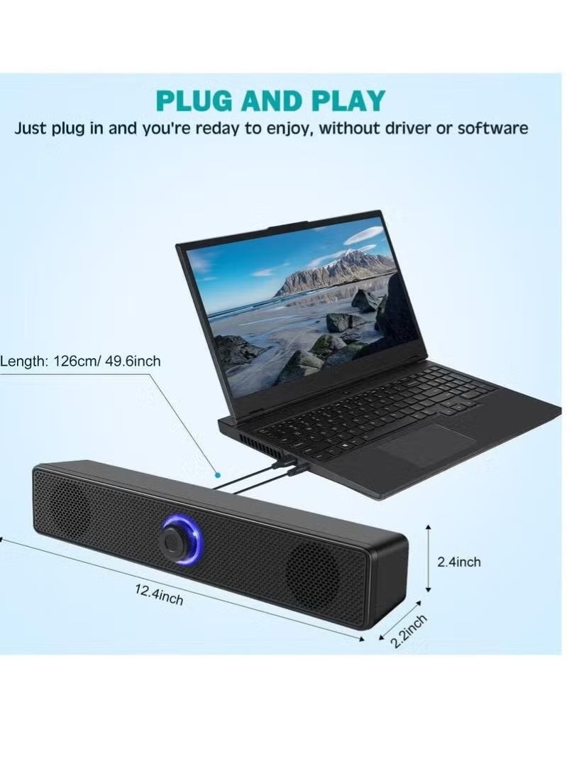 Computer Speakers, 2.0 Stereo USB Powered Wired Sound Bar, 3.5mm TV Auxiliary Connection, Auxiliary Connection for Desktops, Laptops, Computer Monitors, Cell Phones - Image 3