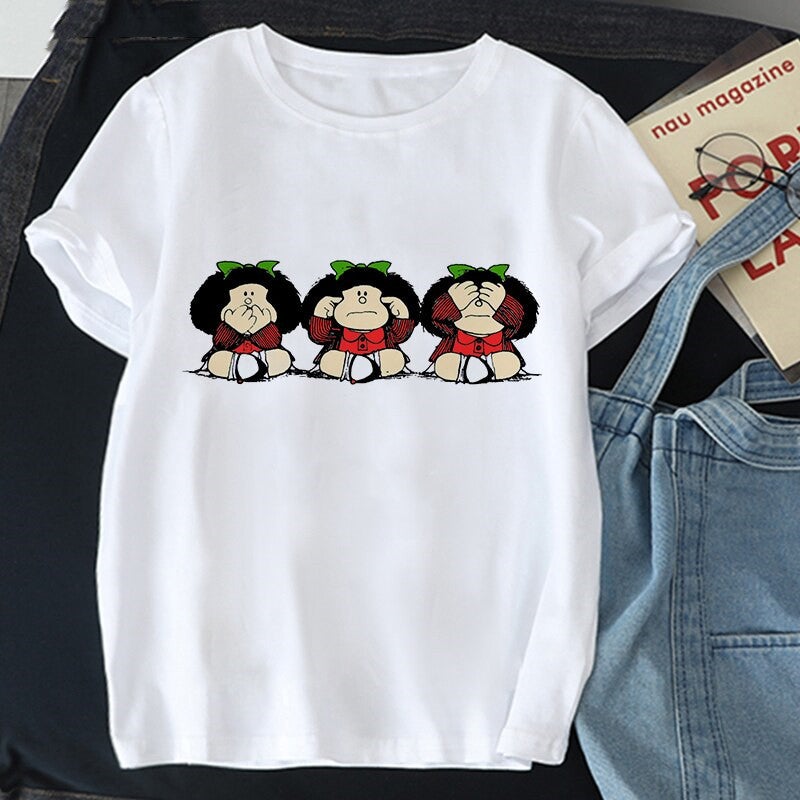 [Hair on the Day] Cross-border T-shirt Mafada Top Short Sleeve Printed Round Neck T-shirt Ladies Fashion PAZ Mafald - Image 1
