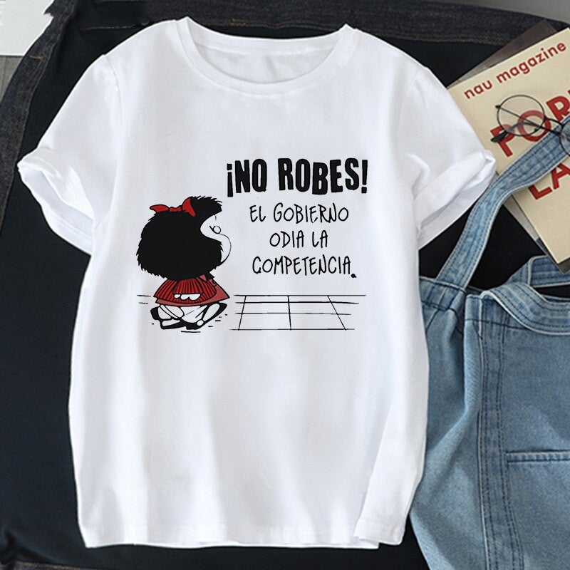 [Hair on the Day] Cross-border T-shirt Mafada Top Short Sleeve Printed Round Neck T-shirt Ladies Fashion PAZ Mafald - Image 3