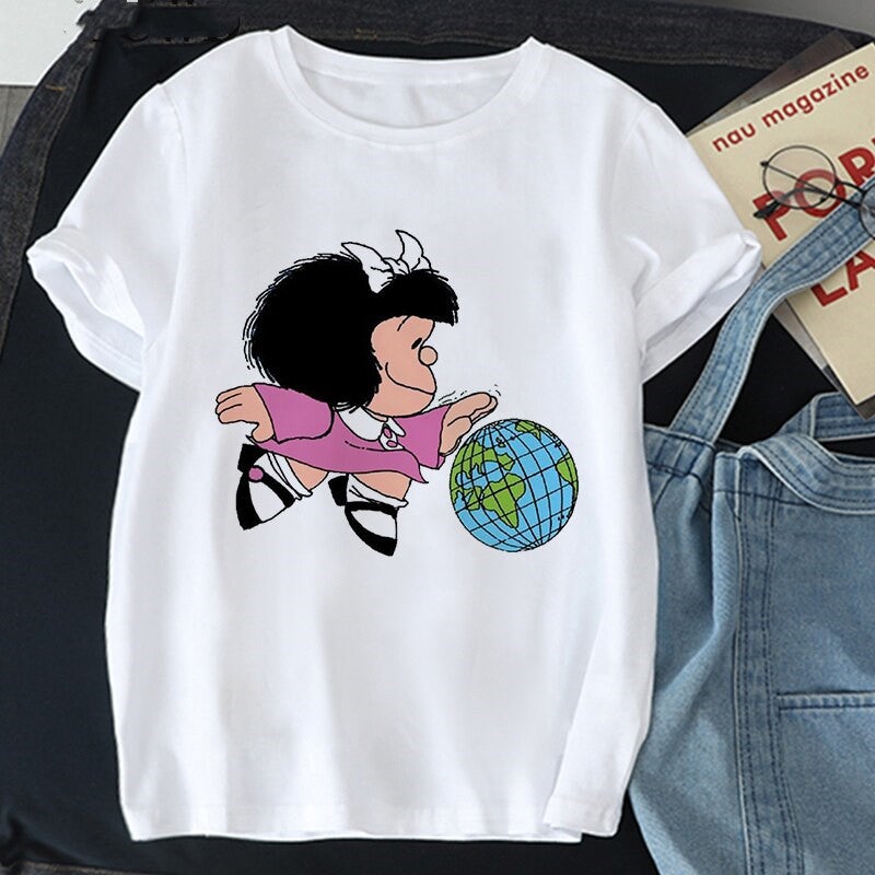 [Hair on the Day] Cross-border T-shirt Mafada Top Short Sleeve Printed Round Neck T-shirt Ladies Fashion PAZ Mafald - Image 4
