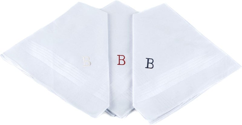 boxed-gifts Store Initial Handkerchief for Men, Monogrammed Boxed 3 Piece Set,100% Cotton - Image 1