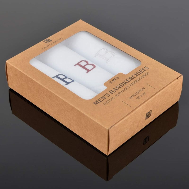 boxed-gifts Store Initial Handkerchief for Men, Monogrammed Boxed 3 Piece Set,100% Cotton - Image 5