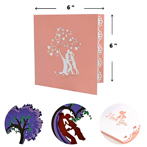 CUTE POPUP Anniversary 3D Pop Up Card Couple and Heart Tree Design - Valentine's Day, Anniversary for Lover - Comes with Shining Envelope (6x6 inches) - Image 3