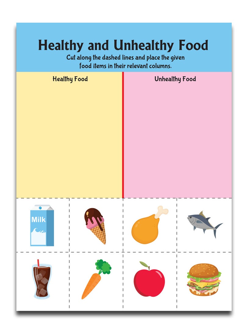 Tasty Foods Scissors Skills Activity Book for Kids Age 4 - 7 years | With Child- Safe Scissors, Games and Mask - Image 5