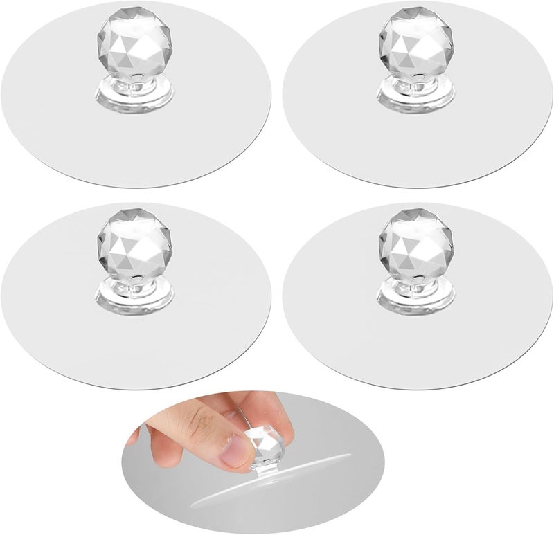 4 Pcs Adhesive Door Handle Clear Crystal Cabinet Drawer Knobs Adhesive Drawer Pulls Diamond Crystal Shaped Pulls Handles for DIY Crafts, Kitchen Cupboard, Bathroom Dresser, Furniture - Image 1