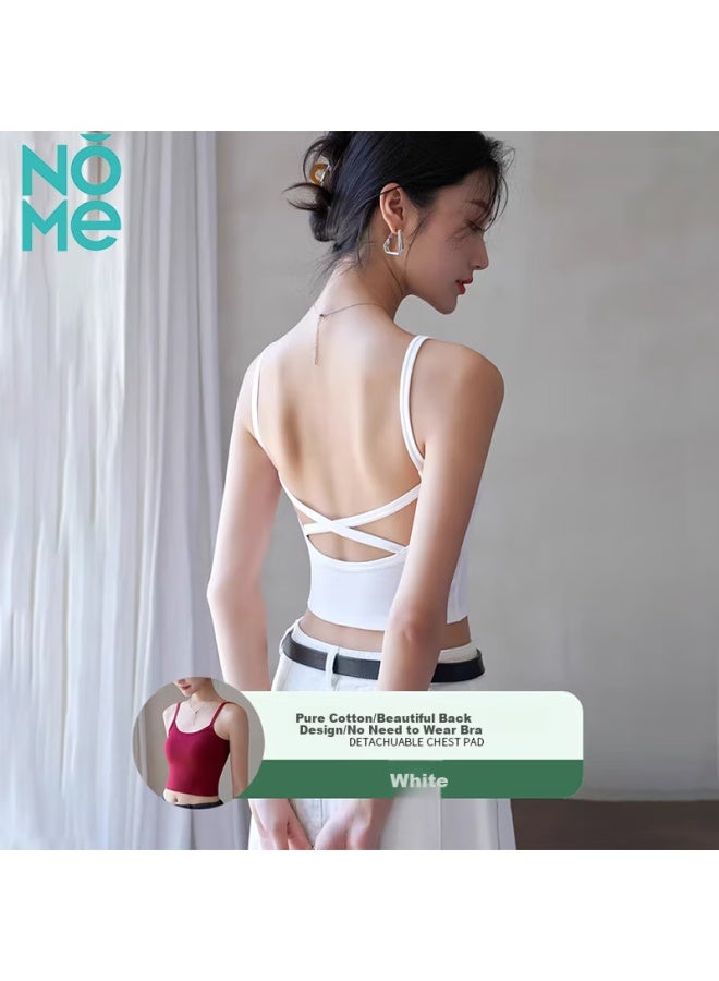 Nome Cross Back Camisole Women's High Elasticity Slim Fit Camisole Bra With Fixed Cups White XL - Image 1