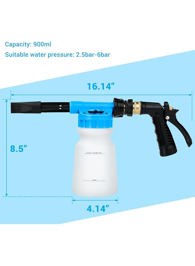 Excefore Car Wash Foam Gun With Adjustable Pressure & Foam Concentration - Comes With Brass Connector & Washing Mitts, Fits Most Garden Hoses (Blue) - Image 2