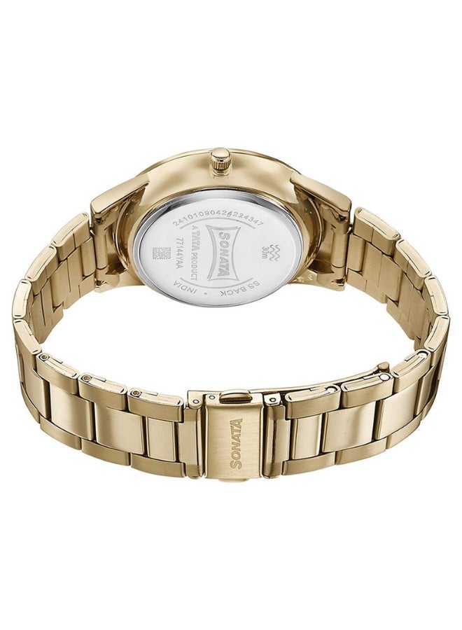 Sonata ساعة يد للرجال 77144YM03 - قرص أسود، حزام من الفولاذ المقاوم للصدأ بلون الذهب، حركة كوارتز، مقاومة للماء حتى 3 ATM - Image 5