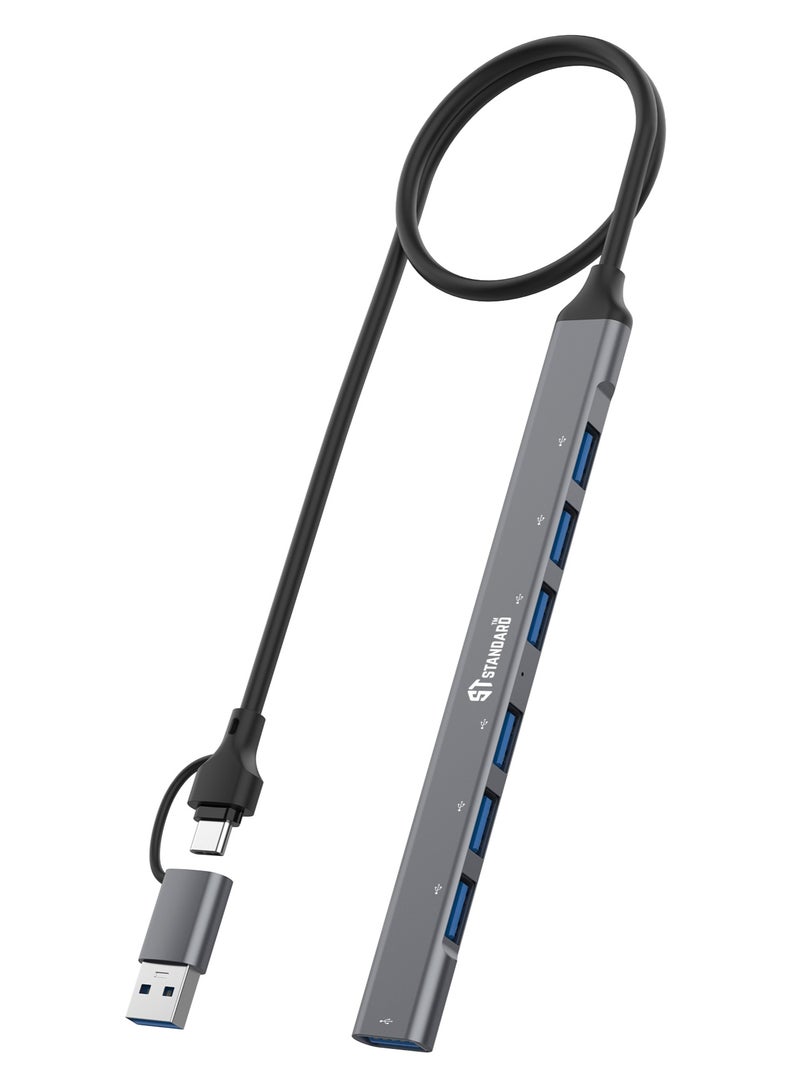 Standard ST-Standard UCA9702 7-Port USB Hub, USB-C + USB-A to 7 USB Ports, 1×USB 3.0 + 6×USB 2.0, 5Gbps High-Speed Data Transfer, OTG, Aluminum Design - Image 1