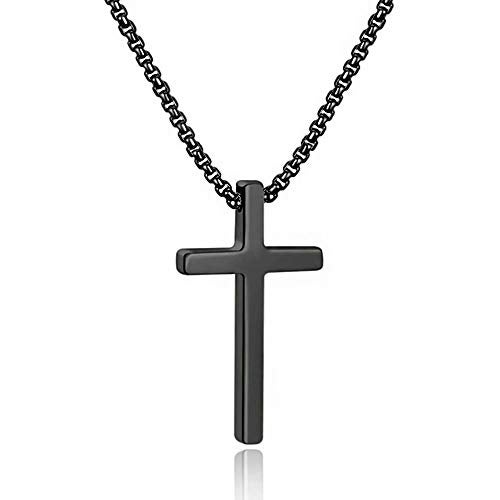 M MOOHAM Stainless Steel Cross Pendant Necklaces for Men Pendant Chain 20 Inch Black, Religious Christian Confirmation Gifts for Teenage Men - Image 1
