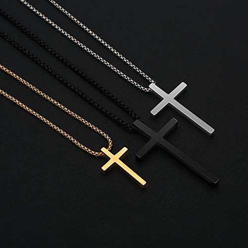 M MOOHAM Stainless Steel Cross Pendant Necklaces for Men Pendant Chain 20 Inch Black, Religious Christian Confirmation Gifts for Teenage Men - Image 5