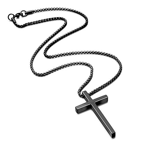 M MOOHAM Stainless Steel Cross Pendant Necklaces for Men Pendant Chain 20 Inch Black, Religious Christian Confirmation Gifts for Teenage Men - Image 3