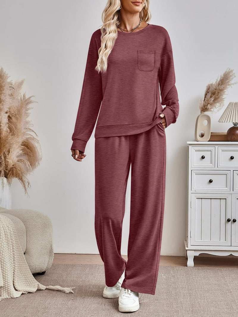 AUTOMET Womens Sweatsuits 2 Piece Lounge Matching Outfits Sweat Sets Tracksuit Travel Sweatshirts Fall Fashion Clothes 2026 Comfy Loungewear Pajamas Soft Pjs WineRed L - Image 5