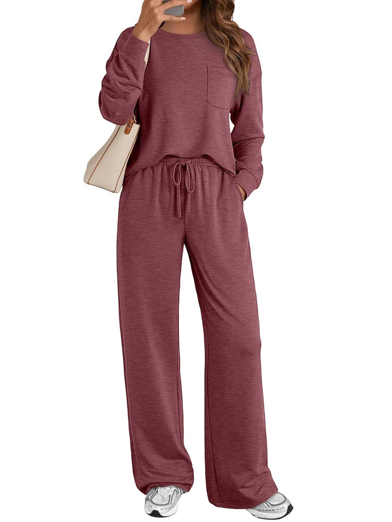 AUTOMET Womens Sweatsuits 2 Piece Lounge Matching Outfits Sweat Sets Tracksuit Travel Sweatshirts Fall Fashion Clothes 2026 Comfy Loungewear Pajamas Soft Pjs WineRed L - Image 1