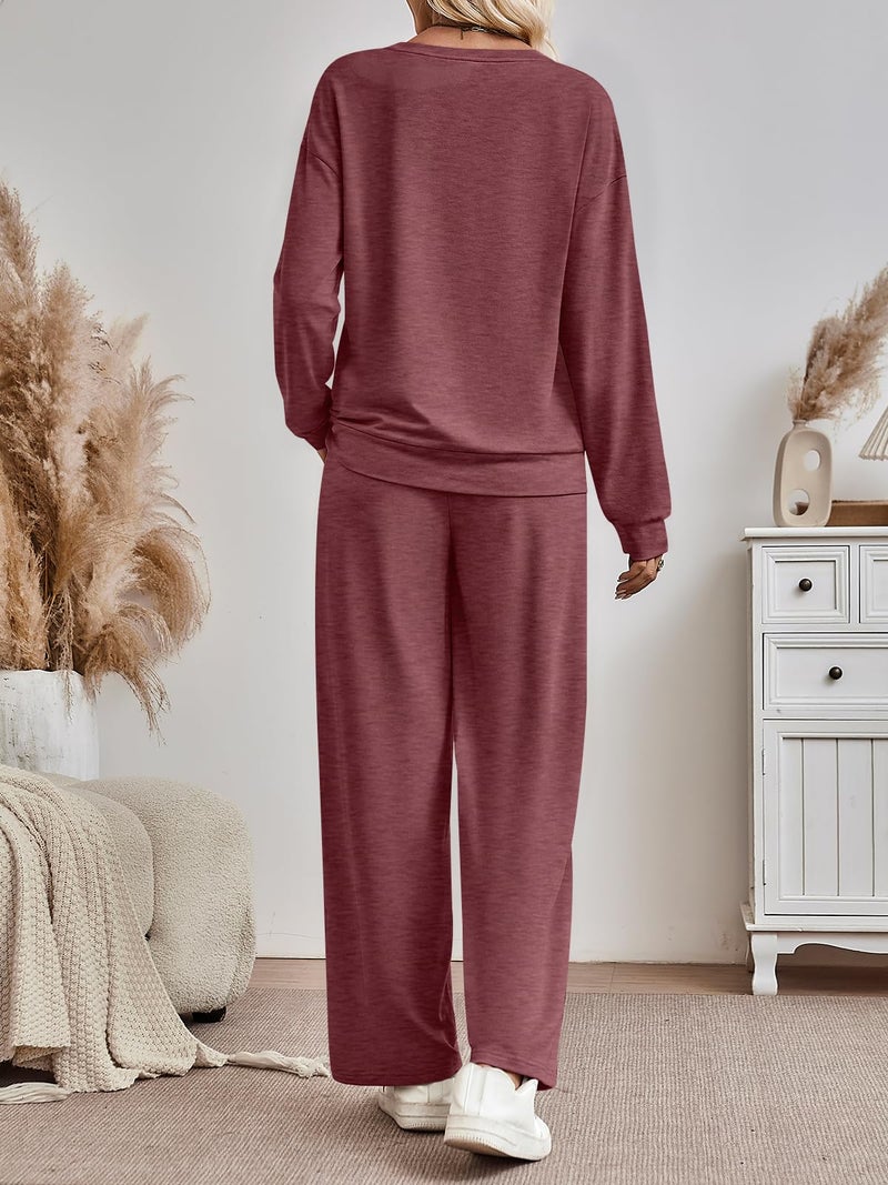 AUTOMET Womens Sweatsuits 2 Piece Lounge Matching Outfits Sweat Sets Tracksuit Travel Sweatshirts Fall Fashion Clothes 2026 Comfy Loungewear Pajamas Soft Pjs WineRed L - Image 4