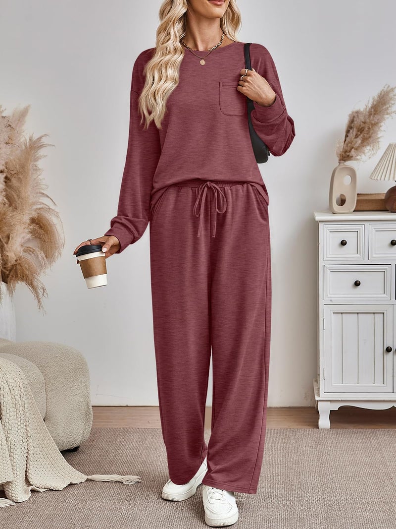 AUTOMET Womens Sweatsuits 2 Piece Lounge Matching Outfits Sweat Sets Tracksuit Travel Sweatshirts Fall Fashion Clothes 2026 Comfy Loungewear Pajamas Soft Pjs WineRed L - Image 2